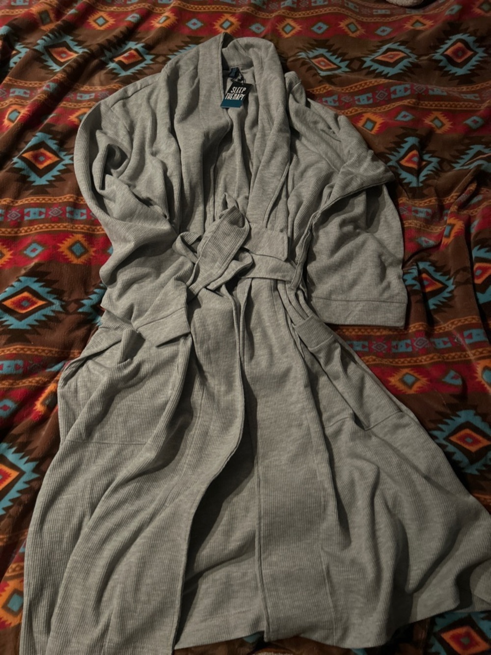 Light Gray Ribbed Robe with Belt